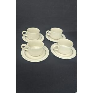 International Stoneware Coffee Cups & Saucers Set 4 White Blue Band Japan